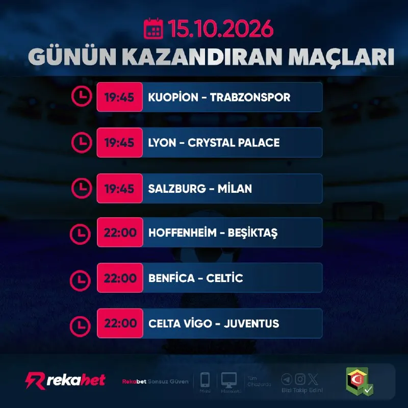 Rekabet Telegram: 🏟 Günün en çok konuşulan karşılaşmaları seni bekliyor! ⚽️ Günün maçlarını hemen…