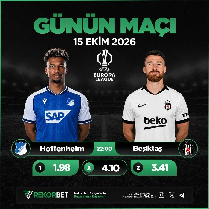 Rekorbet Telegram: 😎 Rekorbet daima kazandırıyor! 🔥 Hoffenheim - Beşiktaş karşılaşmasının skorunu…