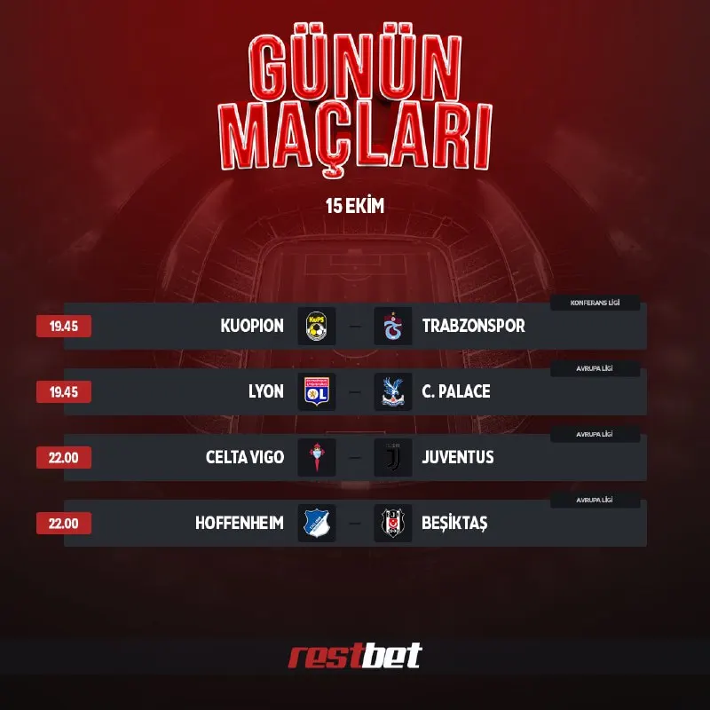 Restbet Telegram: 🔴🔴🔴🔴 ile günün maçlarına bahis yap! 🇪🇺 Kuopion - Trabzonspor 🇪🇺 Lyon - C…