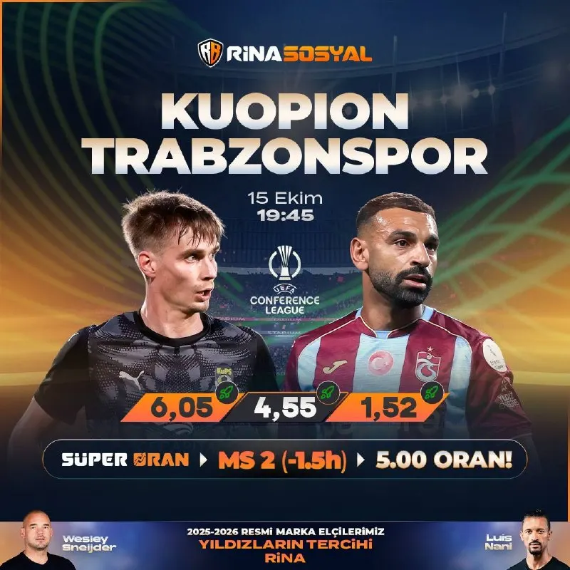 Rinabet Telegram: 🏟 SÜPER ORAN! Kuopion - Trabzonspor maçında MS 2(-1.5h) : 5.00 Oran! 💰…