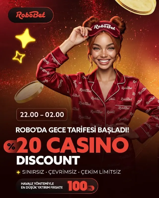 Robobet Telegram: 🌙 ROBOBET’TE GECE TARİFESİ BAŞLADI! 🔥 Saat 22.00 - 02.00 arasında Casino…