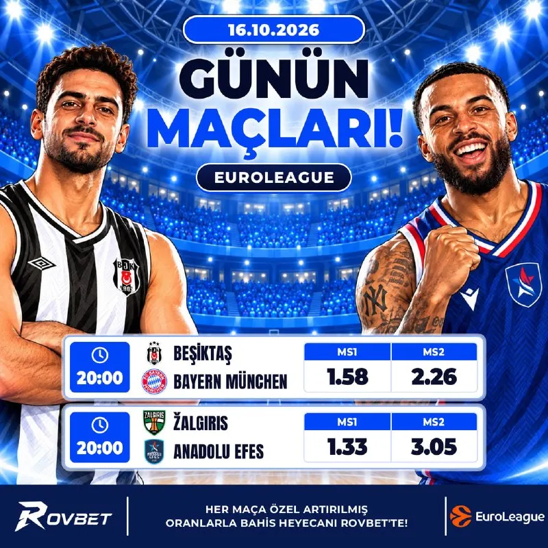 Rovbet Telegram: 🔷🔷🔷🔷🔷 🔥 EUROLEAGUE’DE CUMA GECESİ!🔥 📅 Beşiktaş - Bayern Münih | 20.00 ⚡…