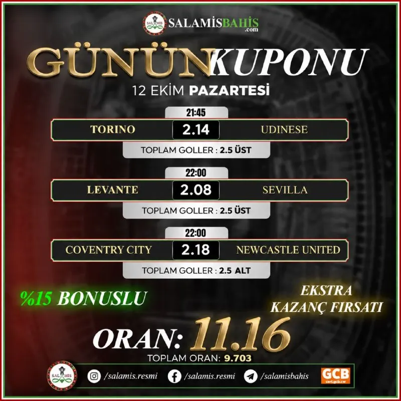 Salamis Bahis Telegram: Günün en heyecanlı maçlarına en yüksek oranlar #salamisbahis'te seni bekliyor!!…