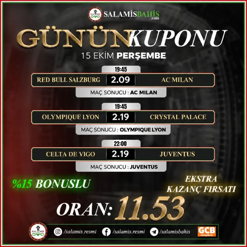 Salamis Bahis Telegram: Günün en heyecanlı maçlarına en yüksek oranlar #salamisbahis'te seni bekliyor!!…
