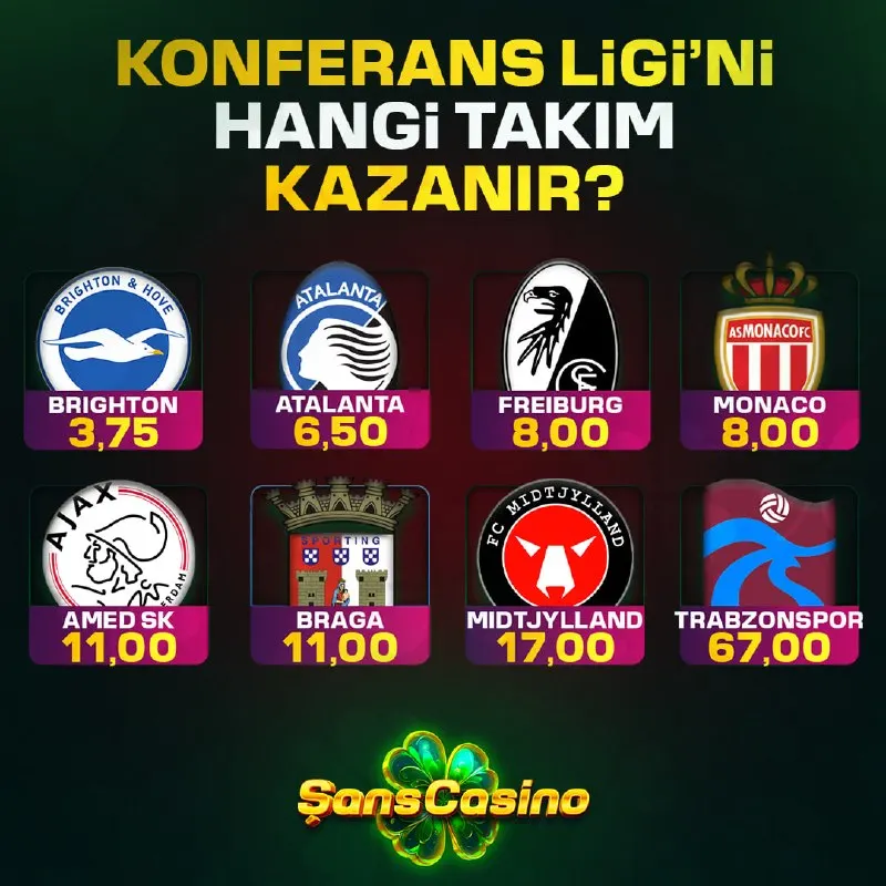 Şanscasino Telegram: 🏆 KONFERANS LİGİ'Nİ HANGİ TAKIM KAZANIR? Temsilcimiz Trabzonspor 💙 tam 67.00…