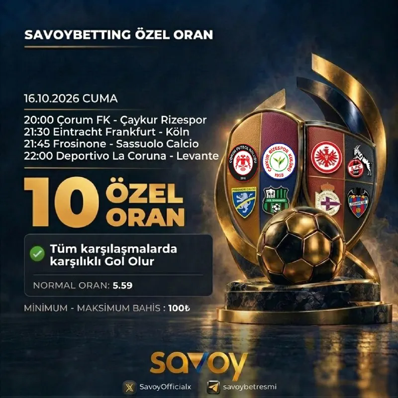 Savoybetting Telegram: 💣SAVOY'da ÖZEL ORAN AKTİF 💣 ✅ Tüm Karşılaşmalarda karşılıklı Gol Olur ❎ Normal…