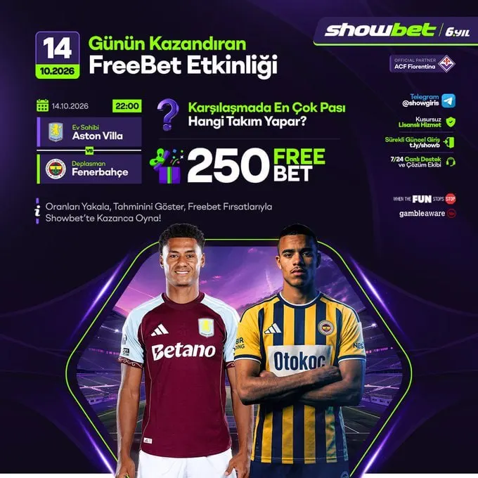 Showbet Telegram: 💚💚💚💚💚💚 Freebet Ödüllü Tahmin Etkinliği 🏴󠁧󠁢󠁥󠁮󠁧󠁿 ASTON VİLLA 🆚 FENERBAHÇE 🇹🇷 🏆 En…