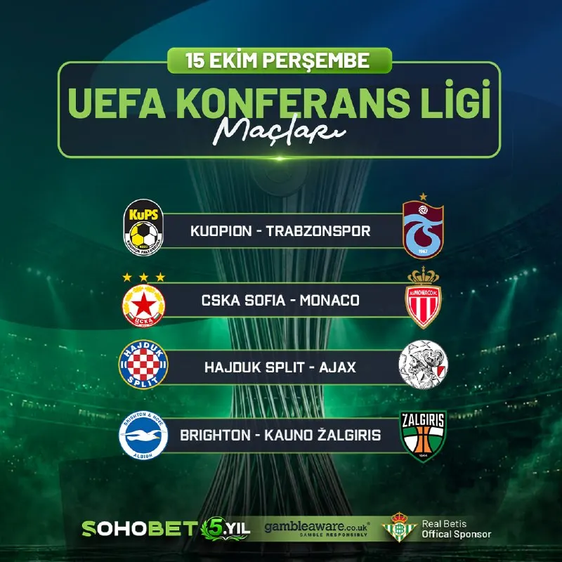 Sohobet Telegram: 🔥 UEFA KONFERANS LİGİ GECESİ SOHOBET’TE! Avrupa sahnesinde kritik mücadeleler…
