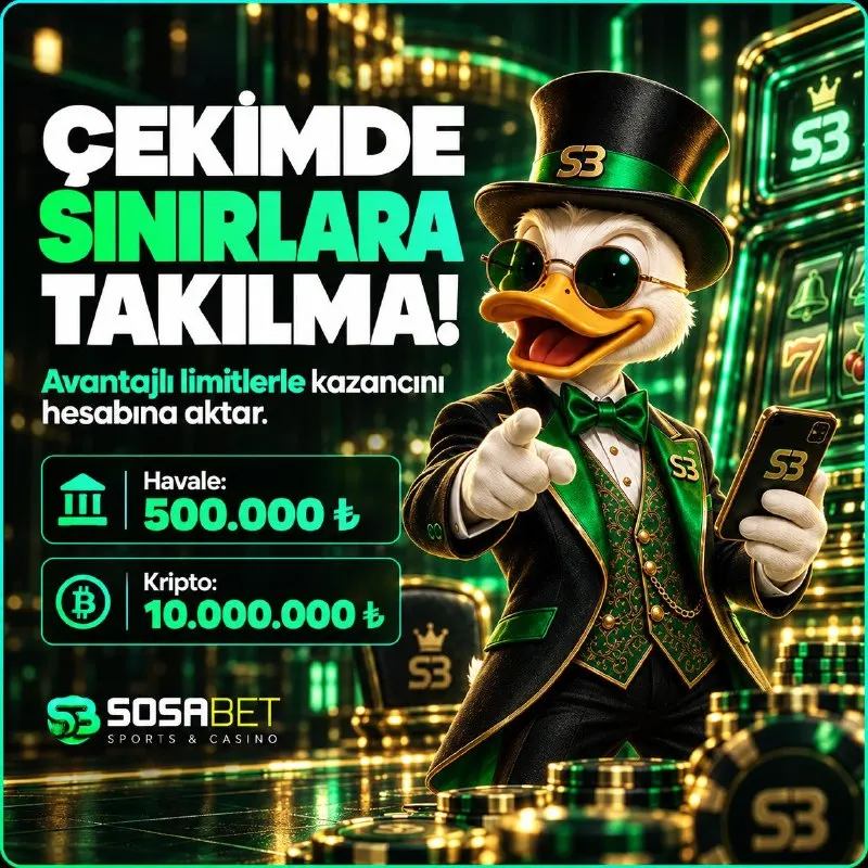 Sosabet Telegram: 💸 Çekimde sınırlara takılma! 🏦 Sosabet’te havale ile 500.000₺, kripto ile…