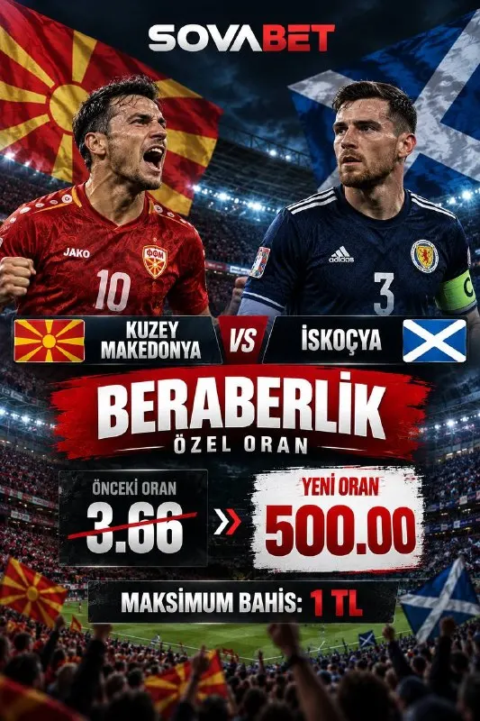 Sovabet Telegram: KUZEY MAKEDONYA – İSKOÇYA Maçın beraberlikle sonuçlanmasına dev özel oran!…