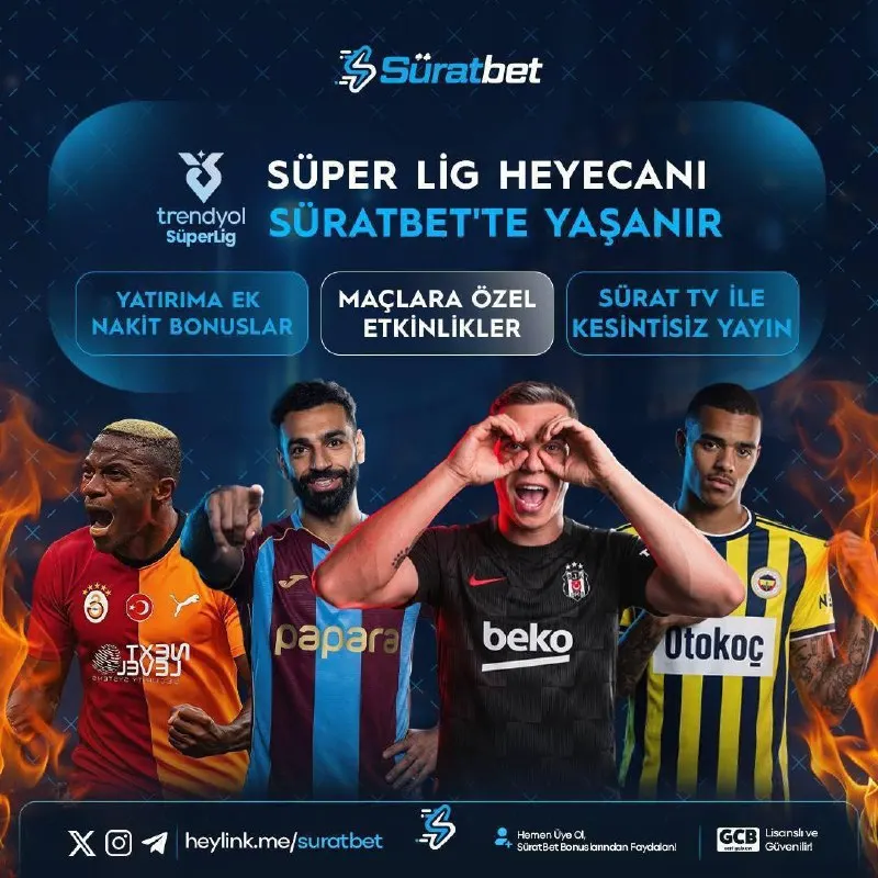 Süratbet Telegram: ⚡Yatırımlarına Ek Nakit Bonuslar 💥Özel Oran Fırsatı Sadece Süratbet'te 💙Maçları…