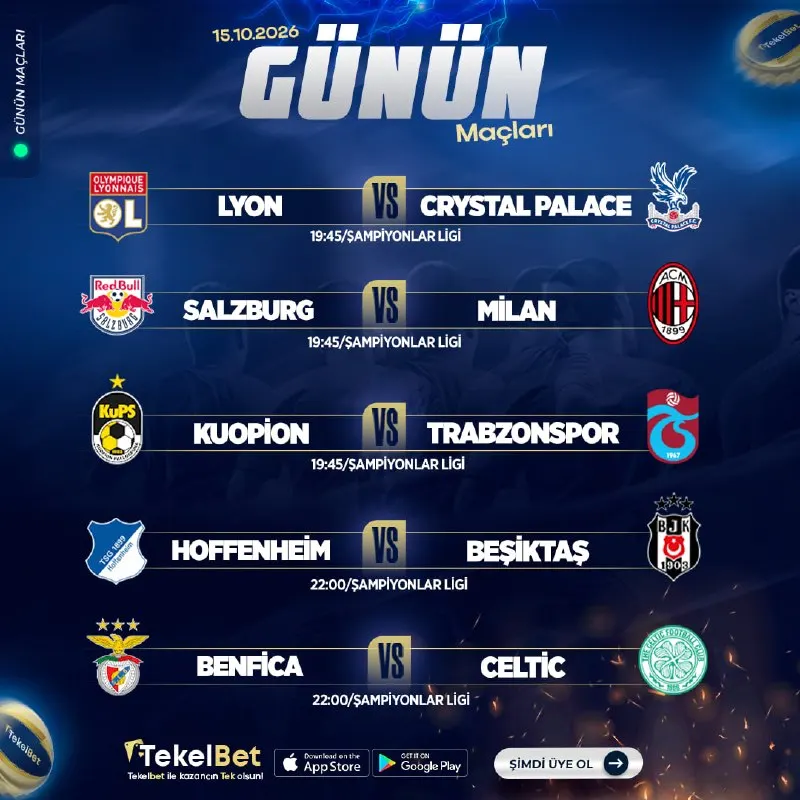 Tekelbet Telegram: ⚽️🔥 AVRUPA'DA FUTBOL ATEŞİ YANIYOR! 🏆 ⚡️⚡️⚡️⚡️⚡️⚡️⚡️⚡️⚡️⚡️ 📅 15 EKİM PERŞEMBE…