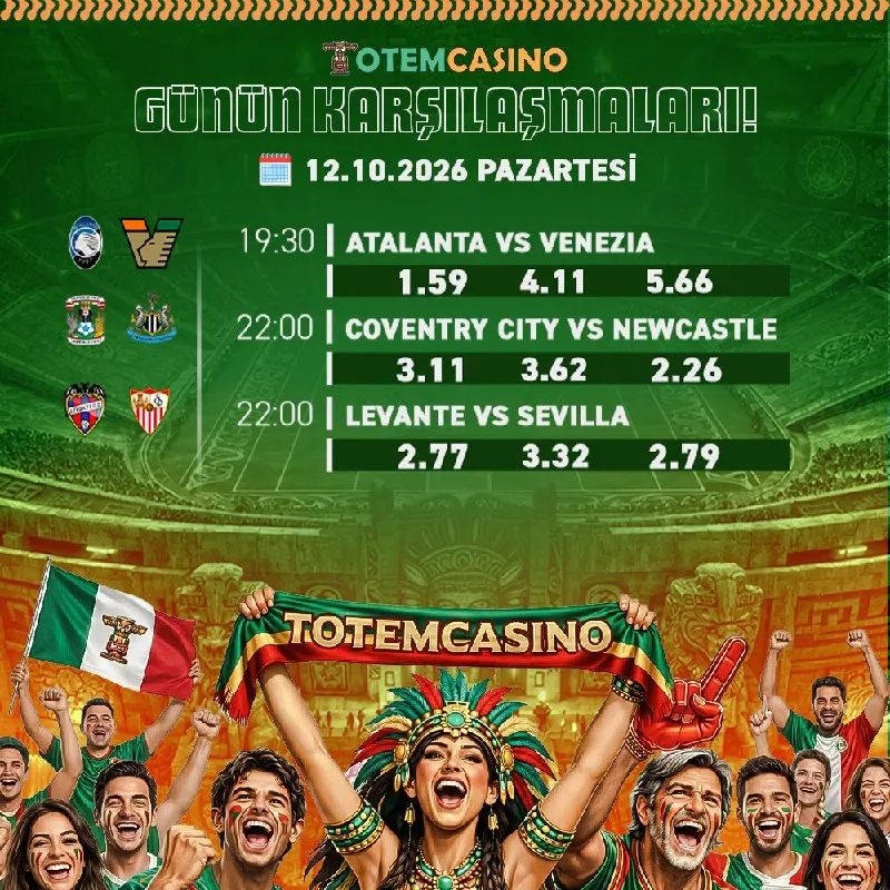 Totem Casino Telegram: 💎💎💎💎💎💎💎💎💎💎 ⚽️ Totem Casino'da Günün Karşılaşmaları.💎 💰| Atalanta 😂 Venezia 😍|…