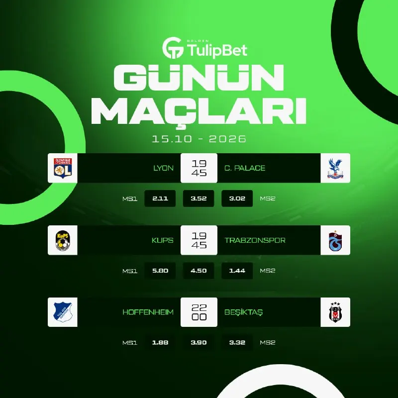 Tulipbet Telegram: 🔥 TULIPBET İLE AVRUPA'DA TEMSİLCİLERİMİZ SAHNE ALIYOR!🔥 🔘🇫🇷 LYON ⚔️ C. PALACE…