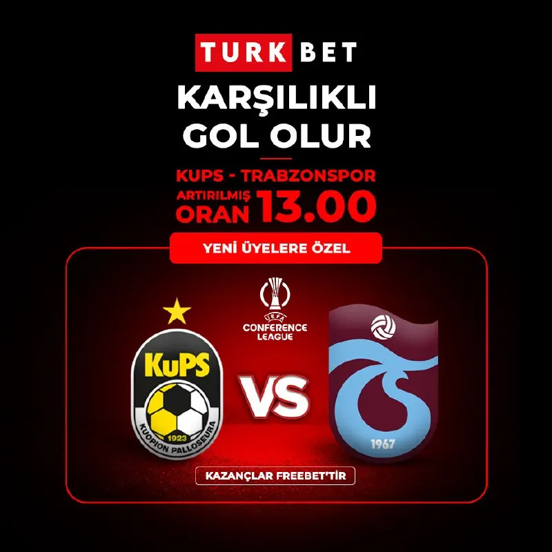 Türkbet Telegram: 🚨 PERŞEMBE GÜNÜNE ÖZEL FIRSAT! 🏆💯 UEFA Konferans Ligi heyecanına özel oran…