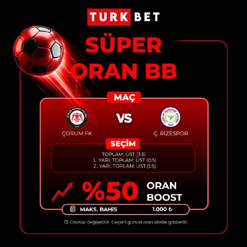 Türkbet Telegram: SÜPER ORAN BB TURKBET ÖZEL ORAN 🧿 Turkbet’te seçili maçlarda harika oran…