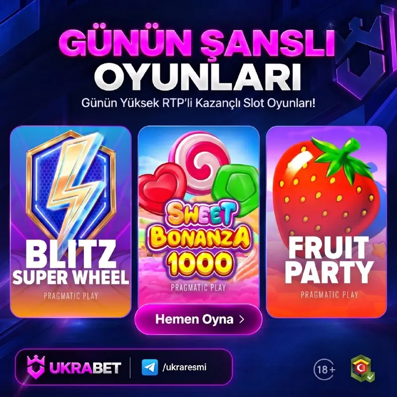 Ukrabet Telegram: 📢 UKRABET GÜNÜN ŞANSLI OYUNLARI 💎 Şans bugün bu oyunlarda! ⏳ Büyük kazanç…