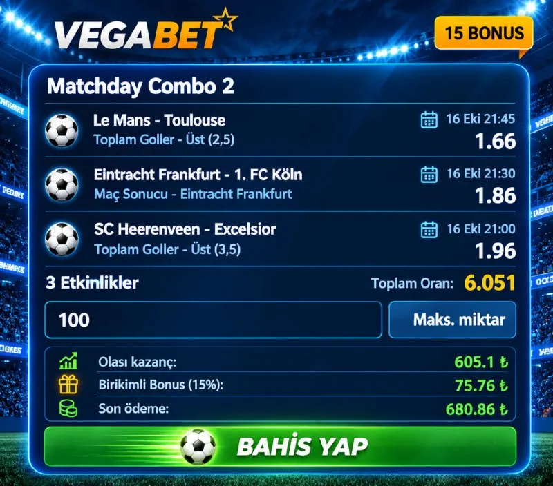 Vegabet Telegram: ✍️GÜNÜN KOMBİNESİYLE 🤑EKSTRA %15 DAHA FAZLA KAZANMAK İÇİN🤩 👉GÜNÜN KOMBİNESİNE…