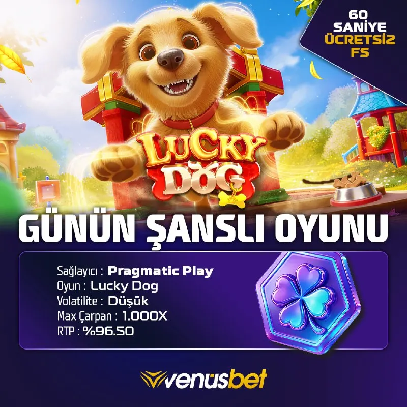 Venüsbet Telegram: 🍀 #Venus'te günün şanslı oyunları kazandırıyor! 🎰 Lucky Dog oyununda 60…