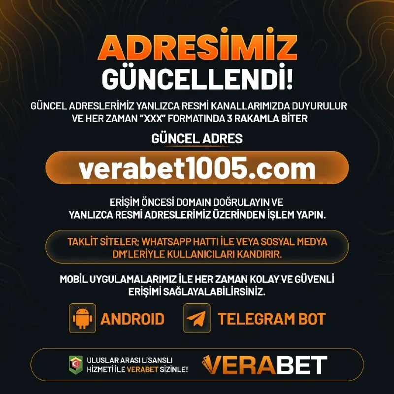 Verabet Telegram: 1️⃣0️⃣0️⃣5️⃣ 🆕 Verabet giriş adresi https://verabet1005.com olarak…