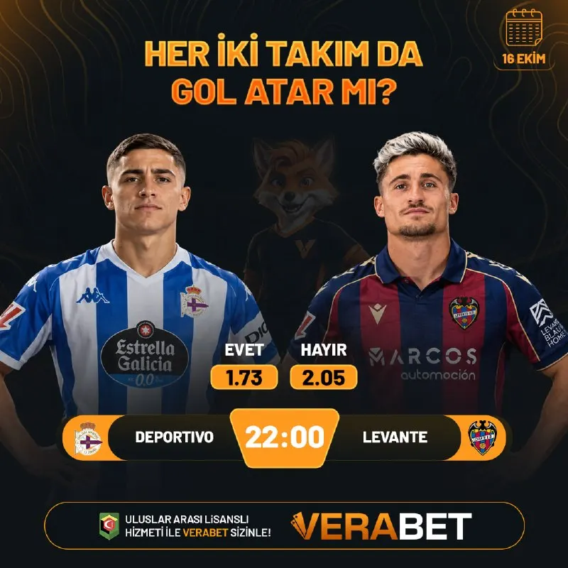 Verabet Telegram: ⚽️ KARŞILIKLI GOL OLUR MU? Deportivo - Levante maçında her iki takım da skora…