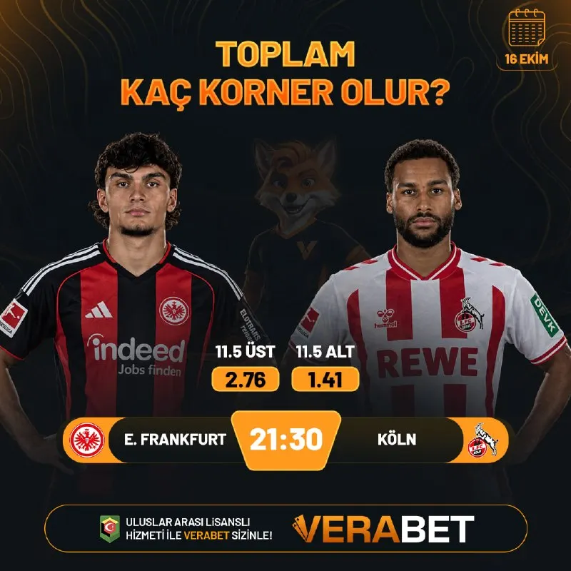 Verabet Telegram: 🇩🇪 E. Frankfurt - Köln karşılaşmasında toplam kaç korner olur? Korner bahisleri…