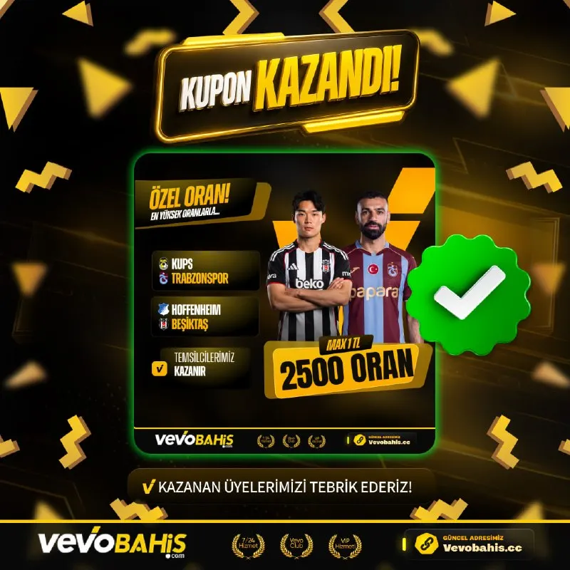 Vevobahis Telegram: ⚽️VEVOBAHİS 2500 ÖZEL ORAN WON!⚽️ 💰 Avantajlı fırsatlar hız kesmeden devam…