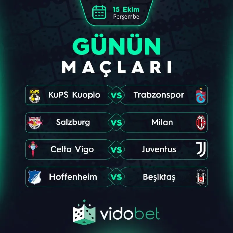Vidobet Telegram: GÜNÜN MAÇLARI VIDOBET'TE! ⚽️ 🇪🇺 Kuopion - Trabzonspor 🇪🇺 Salzburg - Milan 🇪🇺…