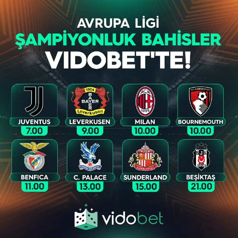 Vidobet Telegram: 🇪🇺 AVRUPA LİGİ ŞAMPİYONLUK BAHİSLERİ VIDOBET'TE! Temsilcimiz Beşiktaş 🤍 kupayı…