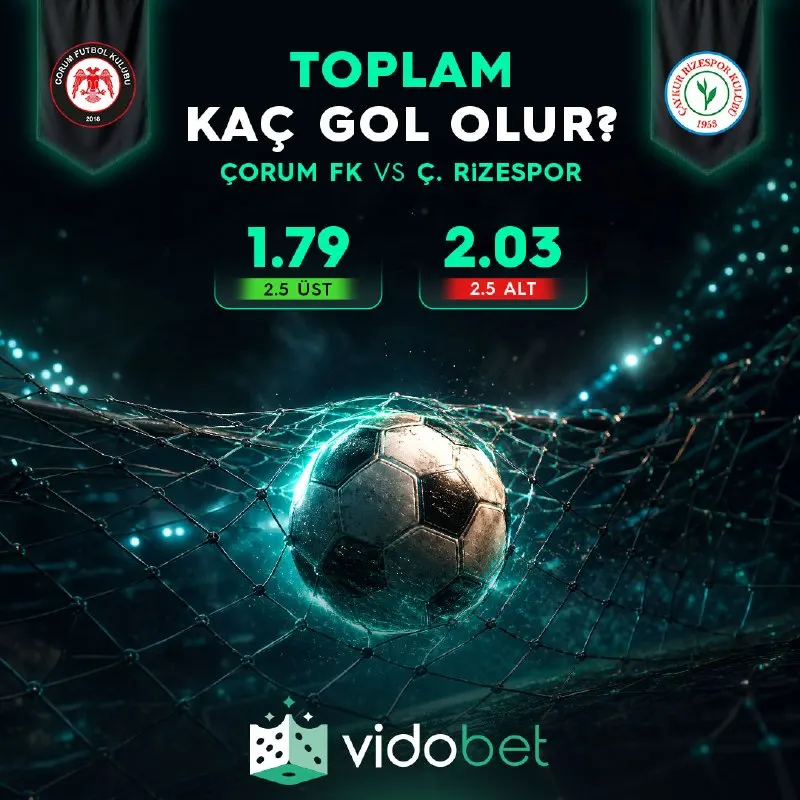 Vidobet Telegram: ⚽️ TOPLAM KAÇ GOL OLUR? Çorum FK - Ç. Rizespor maçında toplam kaç gol olur? 🔼…