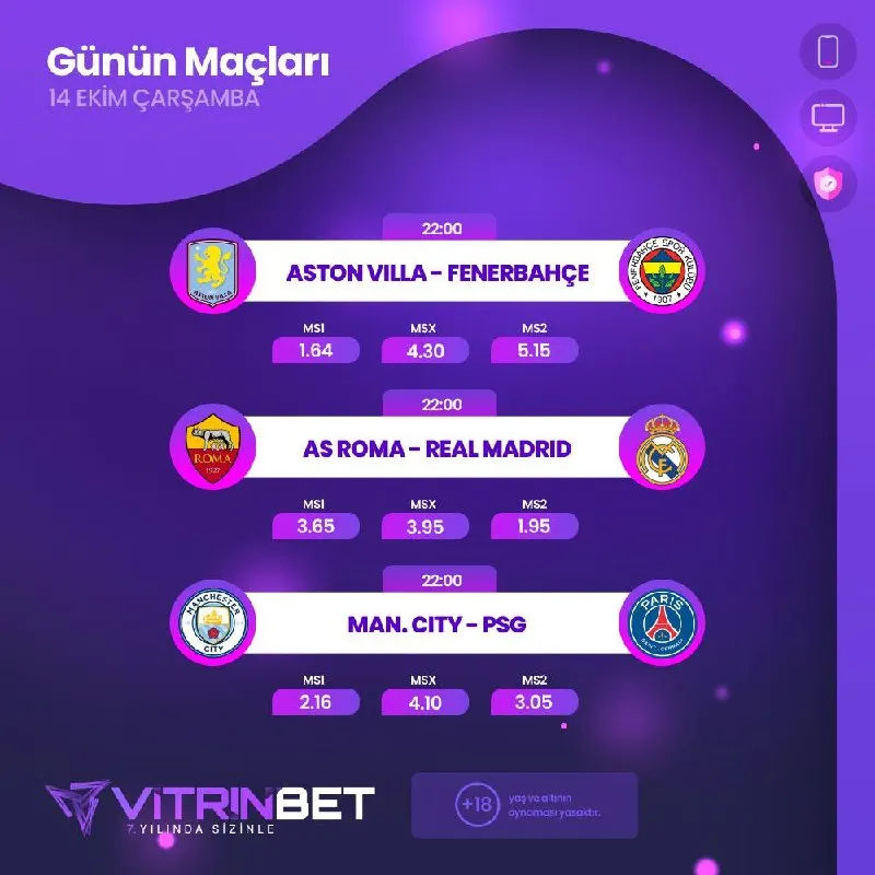 Vitrinbet Telegram: 🔥 GÜNÜN MAÇLARI 🔥 🗓 14 Ekim Çarşamba ⚽️ Aston Villa – Fenerbahçe 🟡🔵 🕙 22:00 📈…