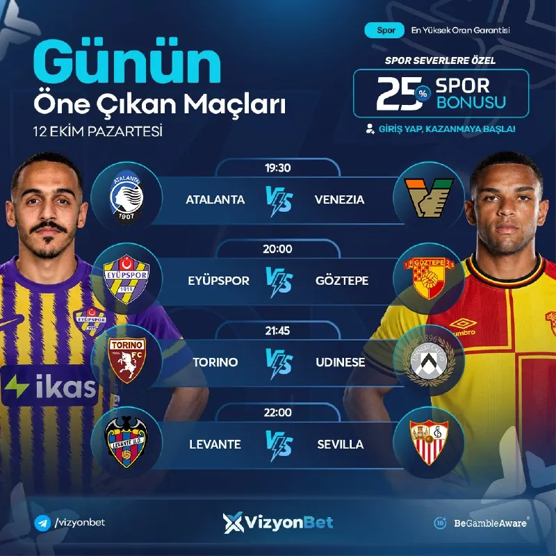 Vizyonbet Telegram: 💙 Muhteşem Oranlarla VizyonBet’te Günün Karşılaşmaları! 💙 Atalanta & Venezia 💙…