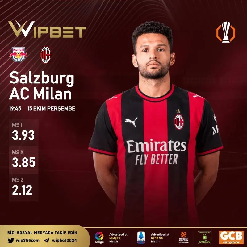 Wipbet Telegram: 🏆 Günün Kazandıran Maçı! ⚽️ Salzburg - Milan ⏰ 19.45 📈 Sizin İçin Oranları…