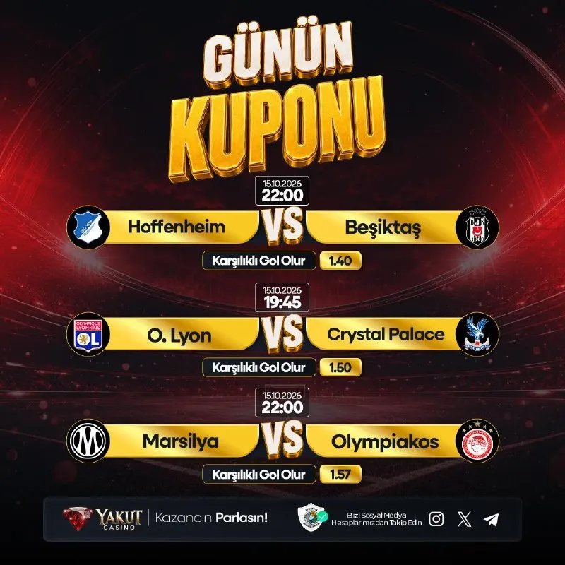 Yakut Casino Telegram: 🏆 AVRUPA LİGLERİ HEYECANINDA GÜNÜN KUPONU YAYINDA! 🔣Hoffenheim 🆚 Beşiktaş 🔣Lyon…