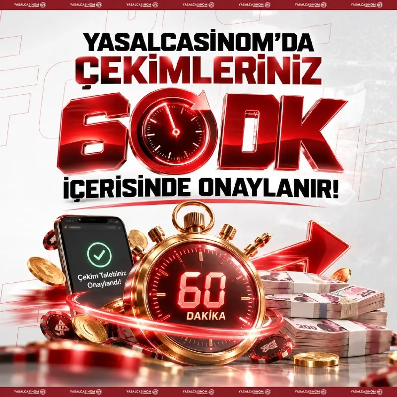 YasalCasinom Telegram: 🥊 YASALCASİNOM’DA çekimler hızlı! 🕘 Çekimlerin EN GEÇ 60 DAKİKA içinde…