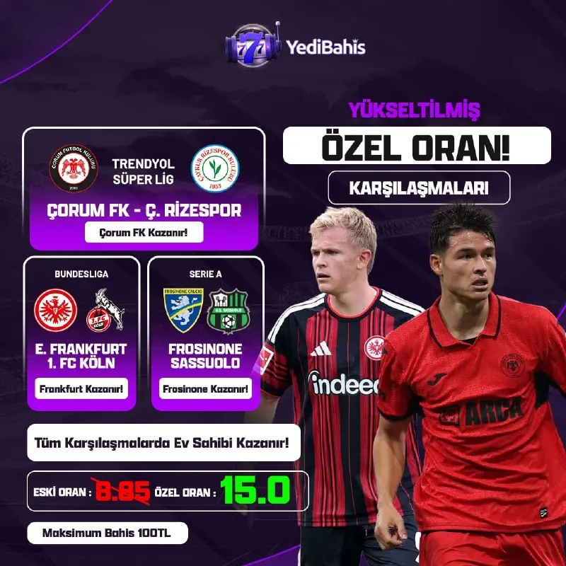 Yedibahis Telegram: GÜNÜN YÜKSELTİLMİŞ ÖZEL ORANI ŞİMDİ SİZLERLE! 🔤TAM 1️⃣5️⃣ ORAN 🔤Çorum…