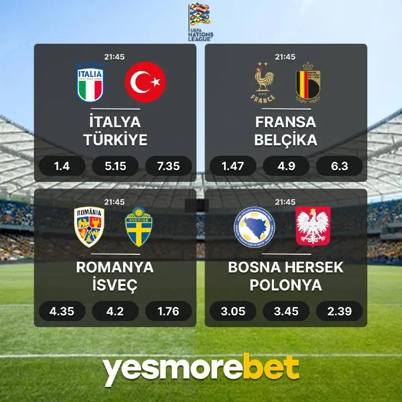 Yesmorebet Telegram: 💚 Günün maçları belli! Kazandıran oranlar Yesmorebet'te. 👉 TIKLA OYNA