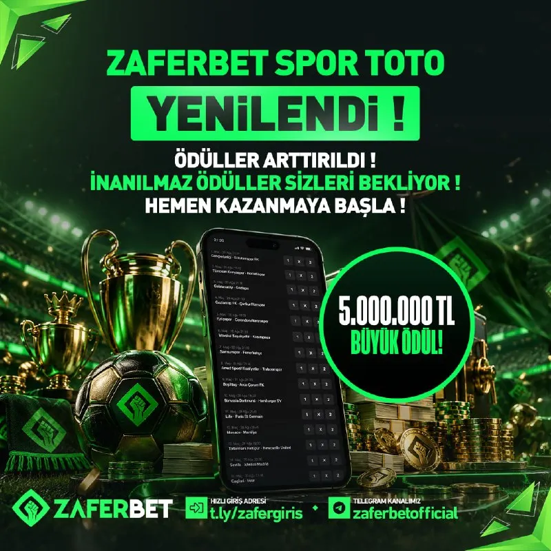 Zaferbet Telegram: 🤑 ZAFERBET SPORTOTO'DA ÖDÜL HAVUZU TAM 6.875.000 TL OLDU ! ⚽️ Tahminlerini yap…