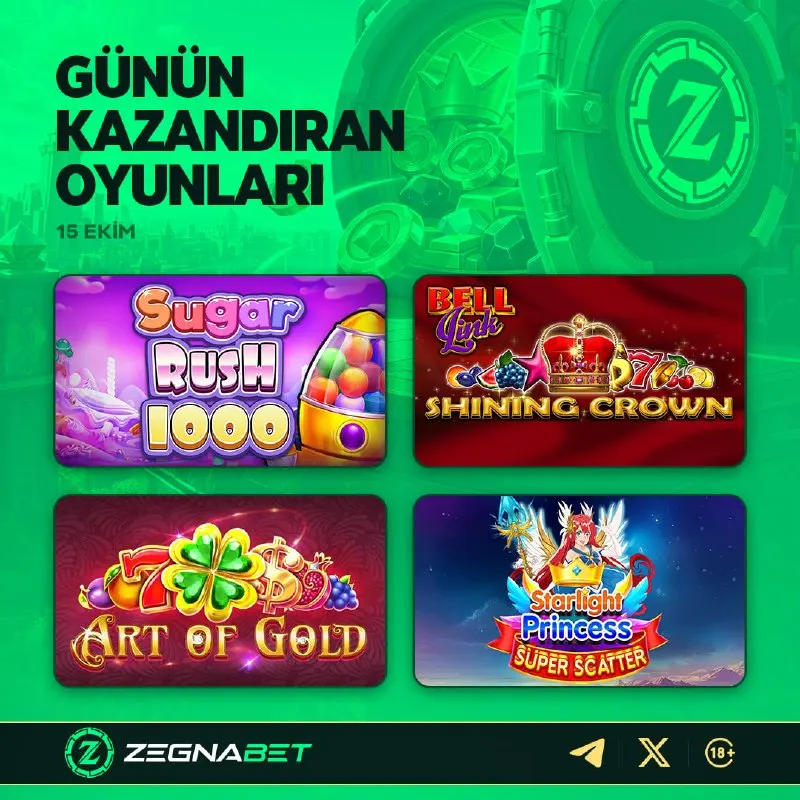 Zegnabet Telegram: 🎰 GÜNÜN EN ÇOK KAZANDIRAN 4 OYUNU! Seçkin slot koleksiyonları ile kazancına…